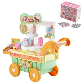 Ice Cream Cart for Kids, 27 PCS Accessories, Pretend Play Store with Storage Trolley with Pretend Money, Sound & Light Effects