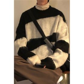 Autumn And Winter Loose American Retro Contrast Color Knitwear (Option: Black-M)