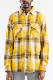 Regular Fit Checker Plaid Flannel Long Sleeve (Color: WHITE SKY, size: M)
