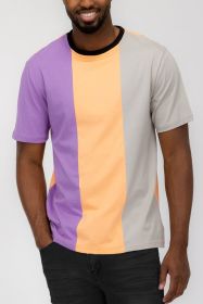 Weiv Mens Color Block T Shirt (Color: Lilac, size: L)