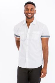 Casual Short Sleeve Solid Shirts (Color: White, size: XL)