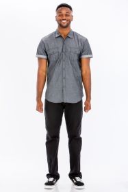 Weiv Men's Casual Short Sleeve Two Tone Shirts (Color: Black, size: S)