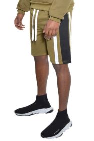 Weiv Mens Color Block Stripe Sweat Shorts (Color: OLIVE, size: M)