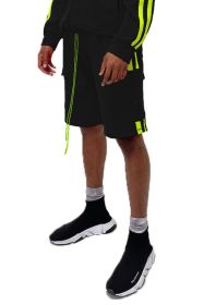 Two Stripe Cargo Pouch Shorts (Color: black lime, size: 2XL)