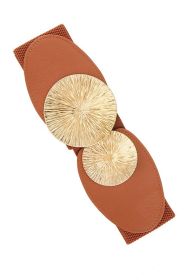 Textured Round Buckle Elastic Belt (Color: CAMEL, size: OS)